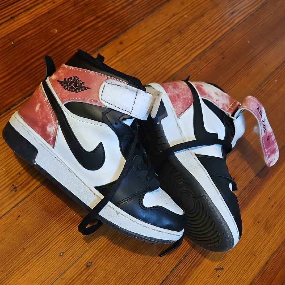 Black and White High-Top Sneakers with Pink Accents